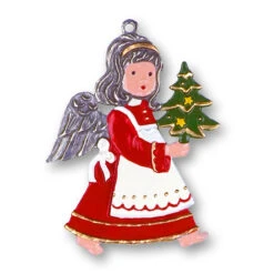 Christmas Angel With Tree German Pewter Christmas Ornament