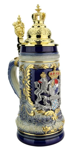 Bavaria Lion Crest Beer Stein With Gilded Royal Crown Lid